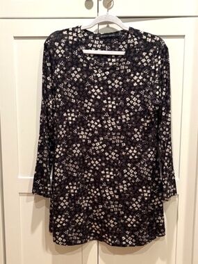 Gudrun Sjoden Floral Black and White Longsleeve Tunic Top Size Large